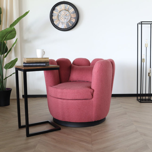 Fauteuil Daphne teddy oud roze draaibare fauteuil