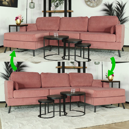 Hoekbank design Lizza 269cm bank roze velvet loungebank zowel links als rechts bankstel