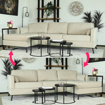 Hoekbank design Lizza 269cm bank beige velvet loungebank zowel links als rechts bankstel