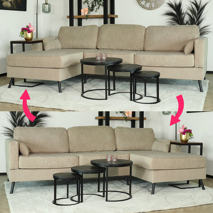 Hoekbank design Lizza 269cm bank taupe velvet loungebank zowel links als rechts bankstel