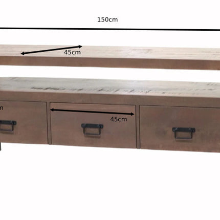 TV meubel industrieel mangohout Ilse 150cm walnoot bruin tv kast duurzaam mango massief hout tv-meubel