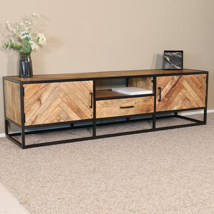 Tv meubel visgraat lichtbruin mangohout 180cm Danae