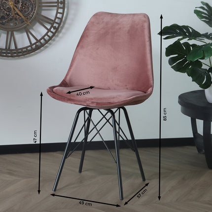 SET DEAL: 4 stuks Eetkamerstoel Viga roze velvet eetstoel