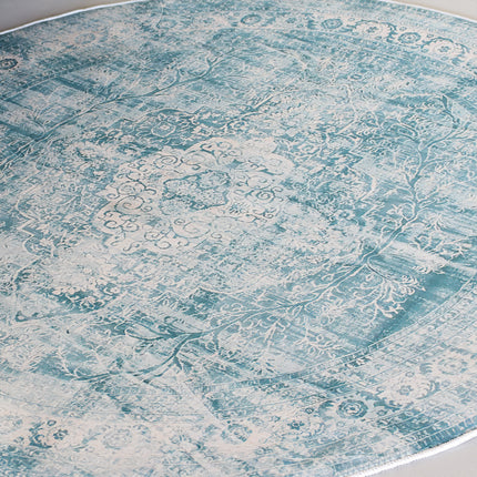 Vloerkleed rond vintage 140cm wit donkerblauw perzisch oosters tapijt