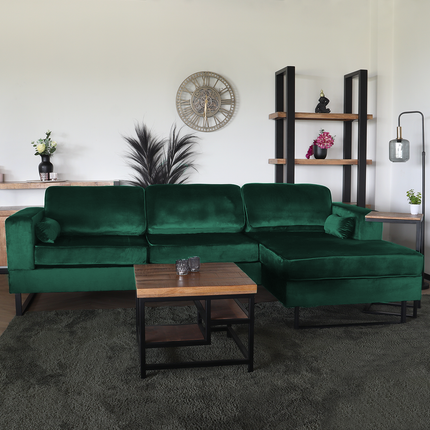 Hoekbank design Darsiono 280cm bank donkergroen velvet loungebank zowel links als rechts bankstel