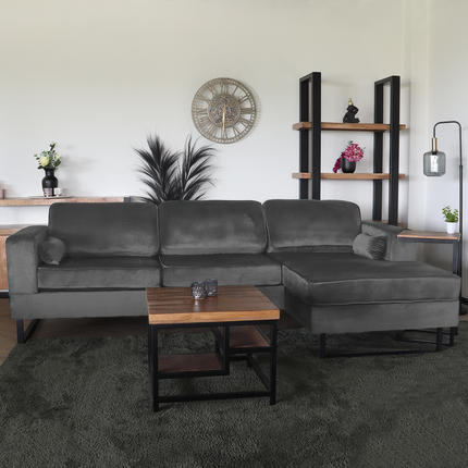 Hoekbank design Darsiono 280cm bank grijs velvet loungebank zowel links als rechts bankstel