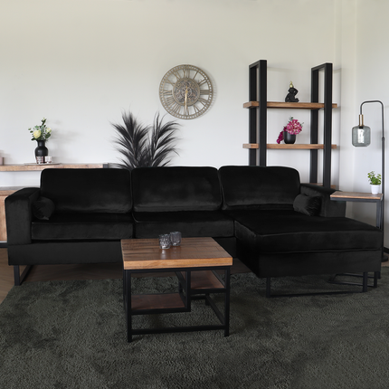 Hoekbank design Darsiono 280cm bank zwart velvet loungebank zowel links als rechts bankstel