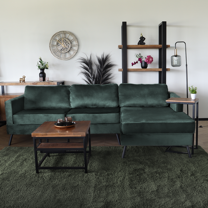 Hoekbank design Lizza 269cm bank donkergroen velvet loungebank zowel links als rechts bankstel