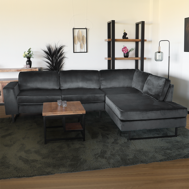 Hoekbank design Puckerto 290cm bank velvet antraciet hoek loungebank rechts bankstel