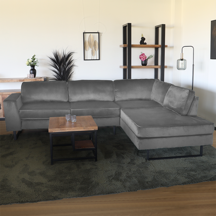 Hoekbank design Puckerto 290cm bank velvet grijs hoek loungebank rechts bankstel