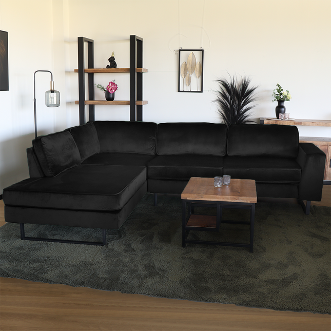 Hoekbank Puckerto zwart velvet 290cm links