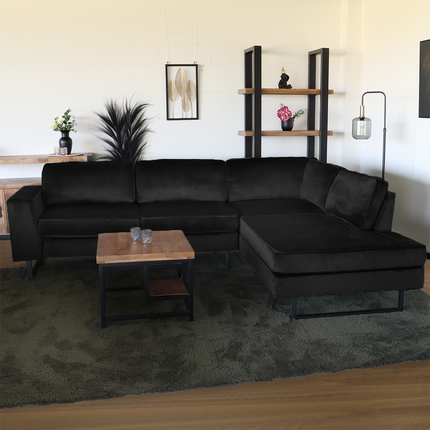 Hoekbank design Puckerto 290cm bank velvet zwart hoek loungebank rechts bankstel