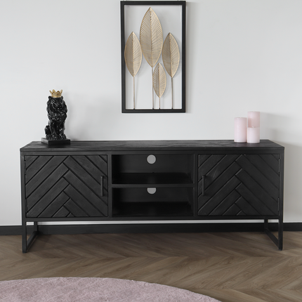 TV meubel industrieel mangohout Liv zwart 130cm tv kast duurzaam mango massief hout tv-meubel