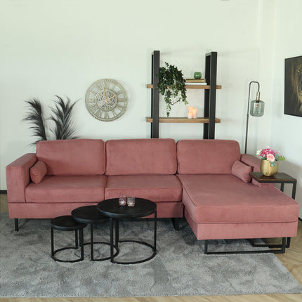 Hoekbank design Darsiono 280cm bank roze velvet loungebank zowel links als rechts bankstel