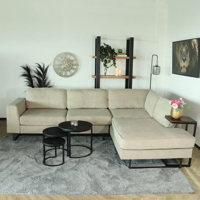 Hoekbank design Puckerto 290cm bank taupe velvet hoek loungebank rechts bankstel