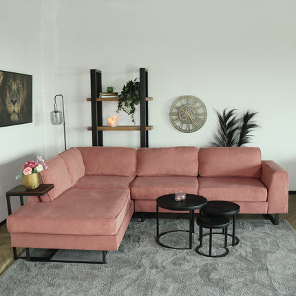 Hoekbank design Puckerto 290cm bank roze velvet hoek loungebank links bankstel