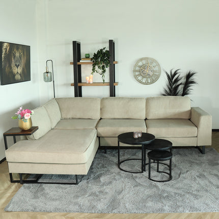 Hoekbank design Puckerto 290cm bank taupe velvet hoek loungebank links bankstel