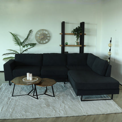 Hoekbank design Puckerto 290cm bank antraciet ribstof hoek loungebank rechts bankstel