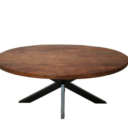 Eettafel ovaal mangohout 200cm James walnoot bruin ovale industriële tafel duurzaam mango eetkamertafel