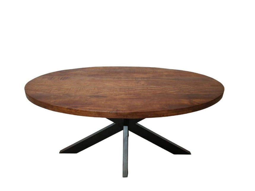 Eettafel ovaal mangohout 200cm James walnoot bruin ovale industriële tafel duurzaam mango eetkamertafel