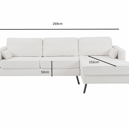 Hoekbank design Lizza 270cm bank wit chenille loungebank zowel links als rechts bankstel