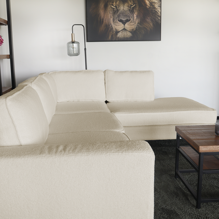 Hoekbank design Puckerto 290cm bank teddy beige hoek loungebank rechts bankstel