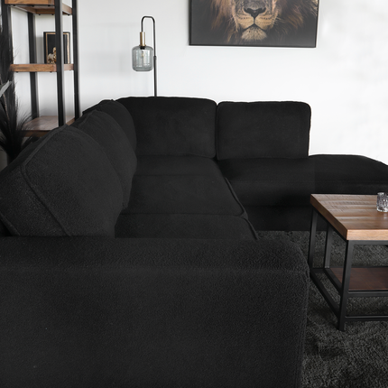 Hoekbank design Puckerto 290cm bank teddy zwart hoek loungebank rechts bankstel