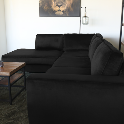 Hoekbank Puckerto zwart velvet 290cm links