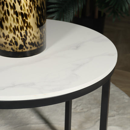 Salontafel rond 2delig marmerlook Lotte wit side table steen bijzettafel