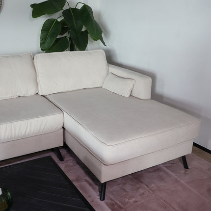 Hoekbank design Lizza 269cm bank beige ribstof loungebank zowel links als rechts bankstel