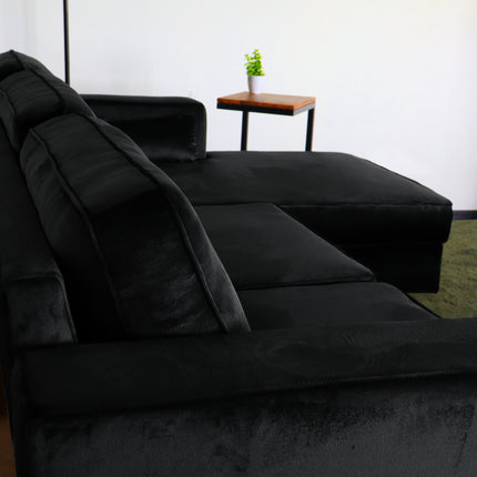 Hoekbank design Darsiono 280cm bank zwart velvet loungebank zowel links als rechts bankstel