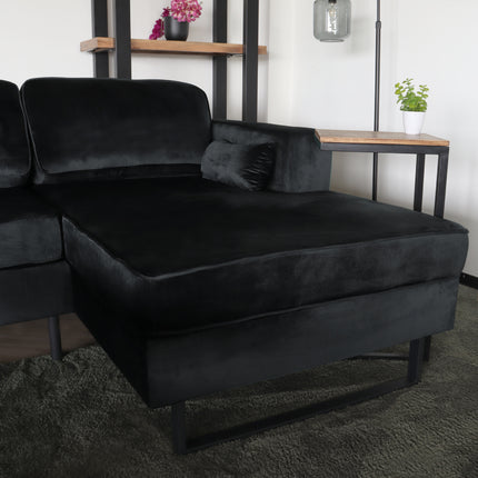 Hoekbank design Darsiono 280cm bank zwart velvet loungebank zowel links als rechts bankstel