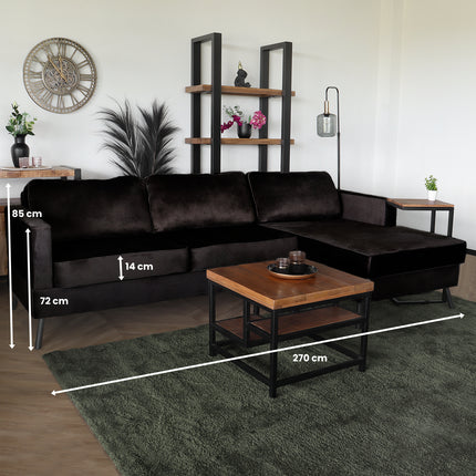 Hoekbank design Lizza 269cm bank zwart velvet loungebank zowel links als rechts bankstel